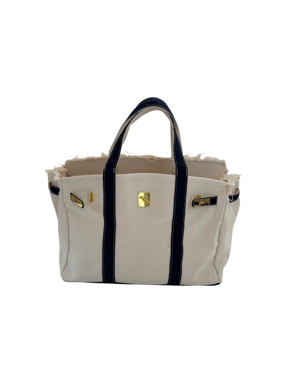 BOATKIN | CANVAS & NAVY L.L.BEAN STYLE TOTE BAG WITH GOLD HARDWARE